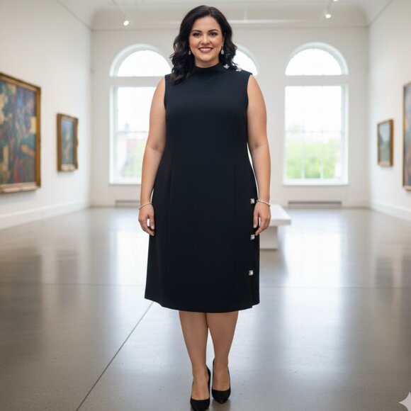 Rickie Freeman for Teri Jon Sleeveless Mock Neck Jeweled Dress in Black size 20W - Picture 1 of 7